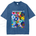 Unisex Yayoi Kusama Flower Printed Washed Tee