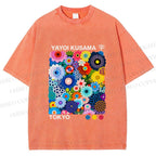 Unisex Yayoi Kusama Flower Printed Washed Tee