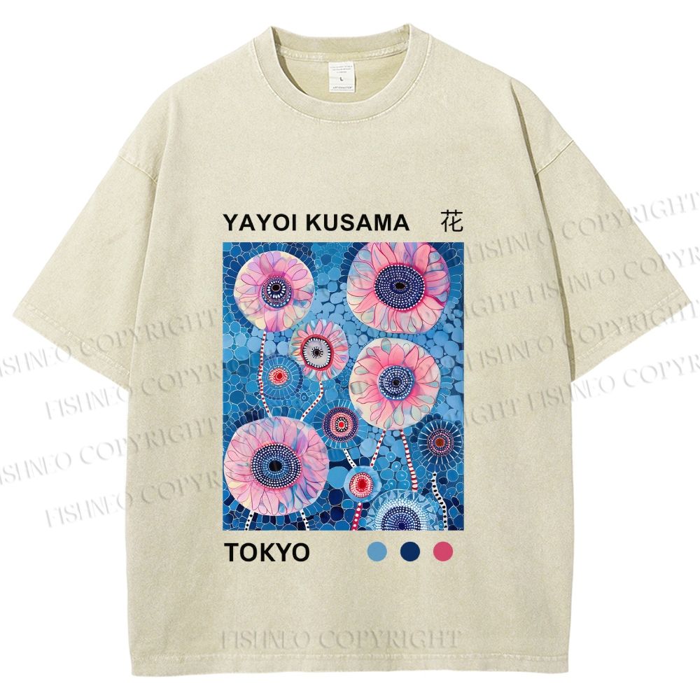 Unisex Yayoi Kusama Flower Printed Washed Tee