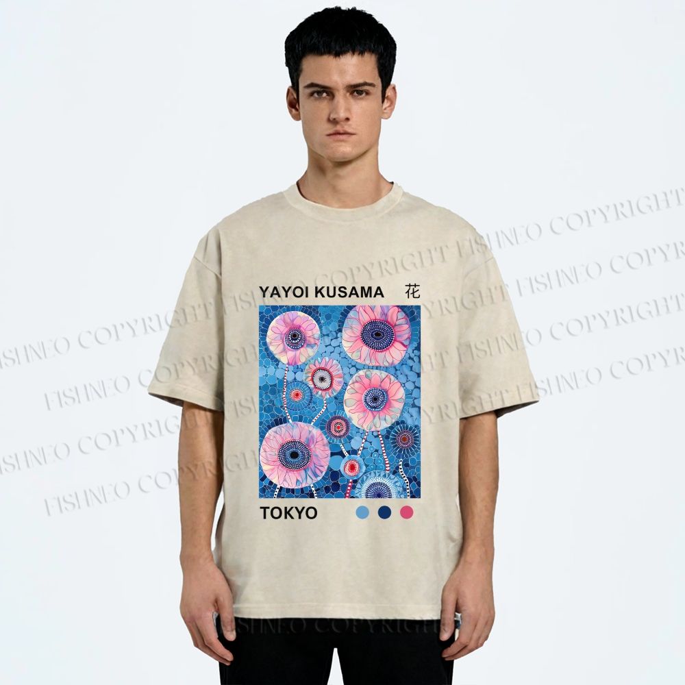 Unisex Yayoi Kusama Flower Printed Washed Tee
