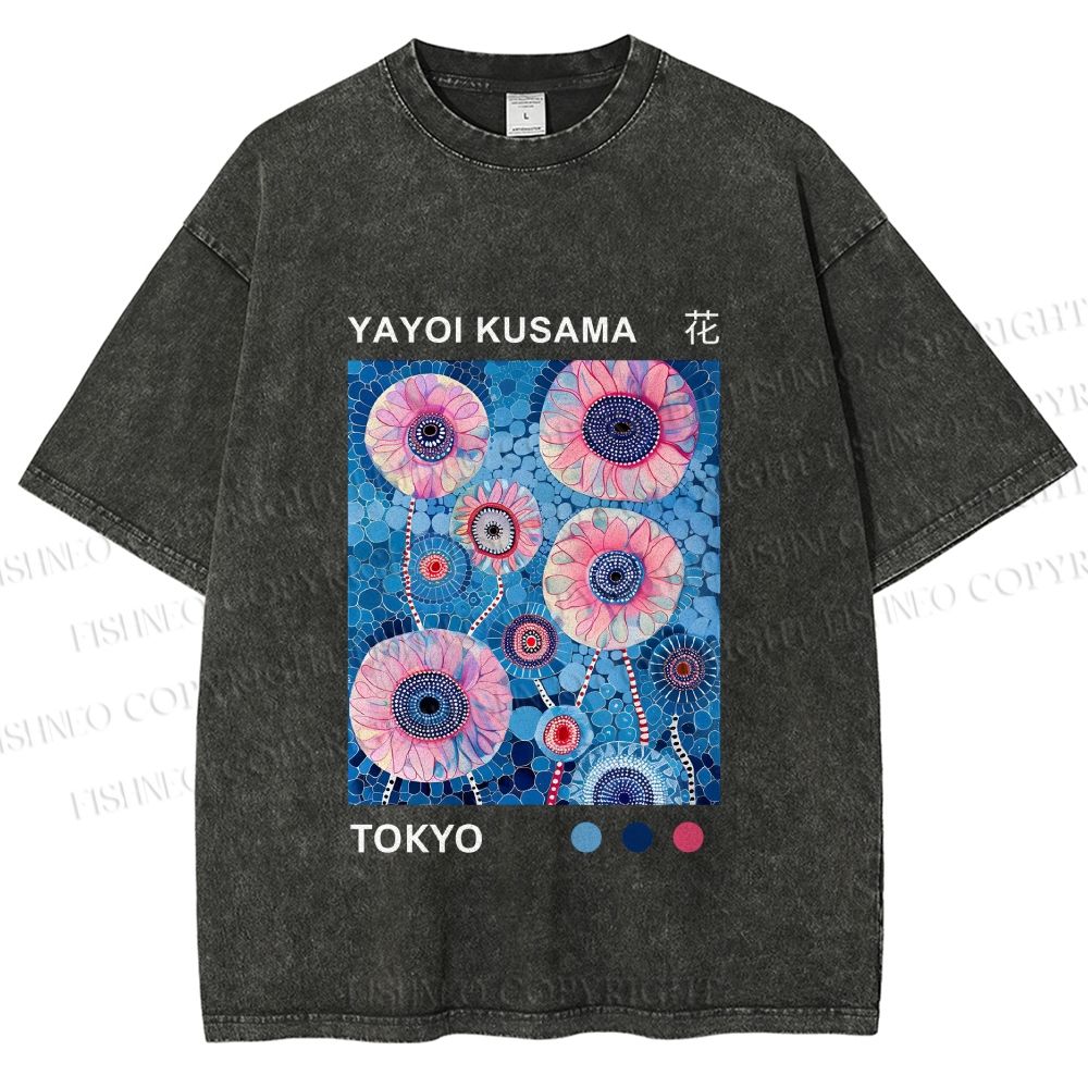 Unisex Yayoi Kusama Flower Printed Washed Tee