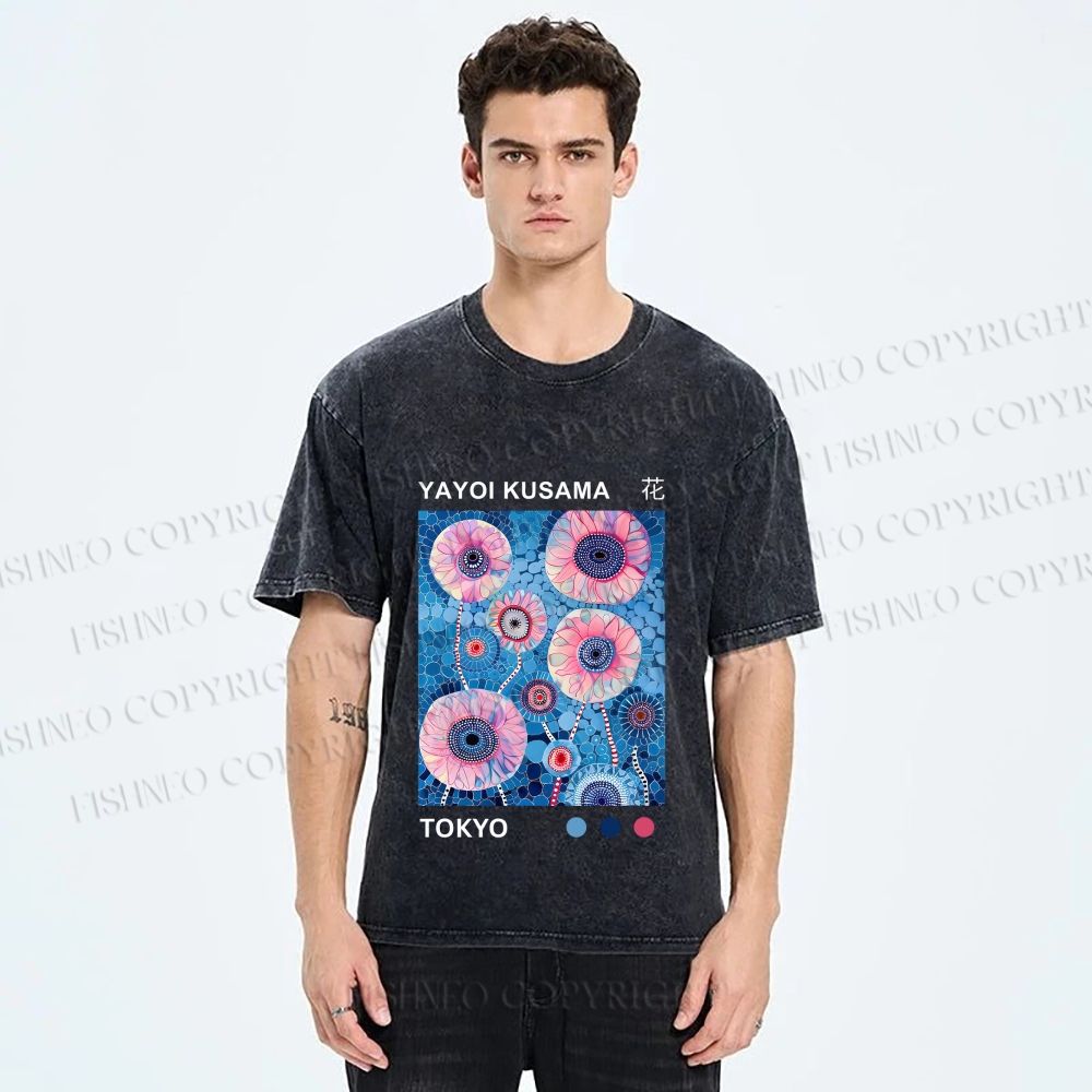 Unisex Yayoi Kusama Flower Printed Washed Tee