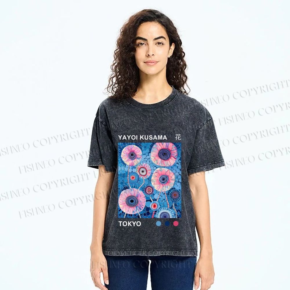 Unisex Yayoi Kusama Flower Printed Washed Tee