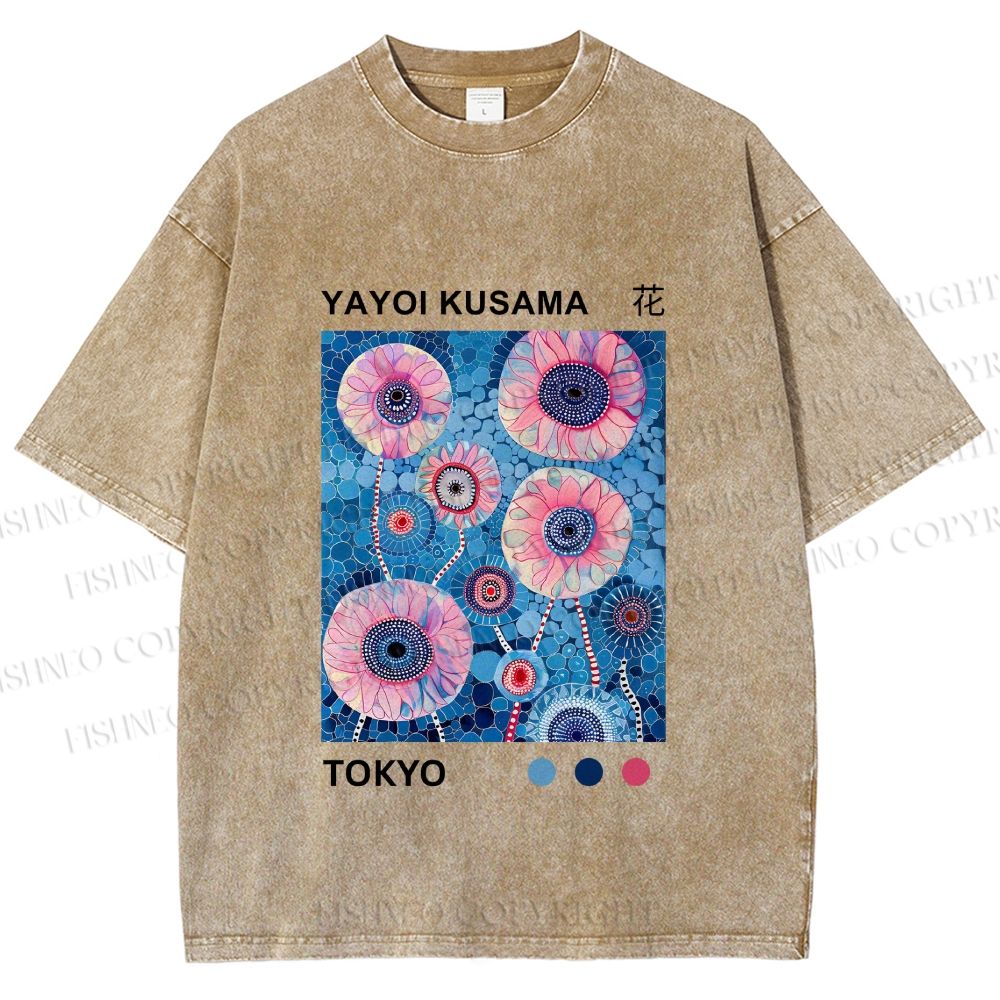Unisex Yayoi Kusama Flower Printed Washed Tee