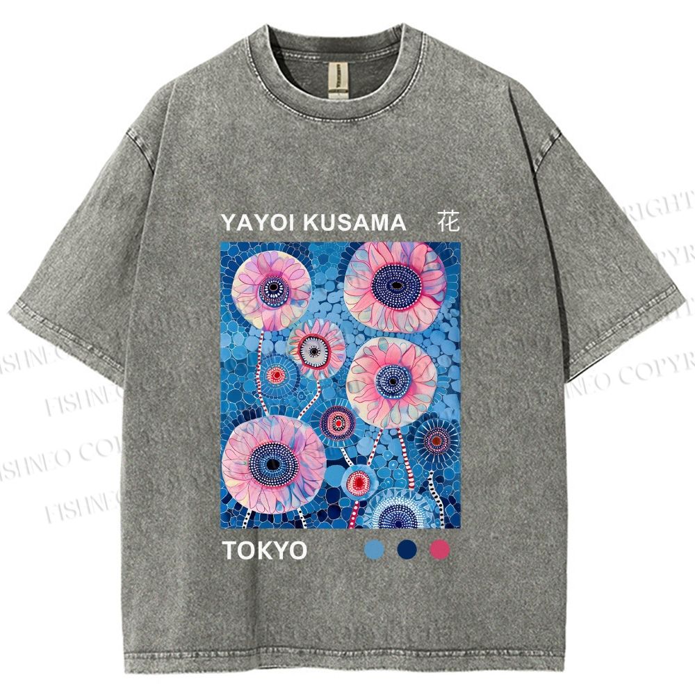 Unisex Yayoi Kusama Flower Printed Washed Tee
