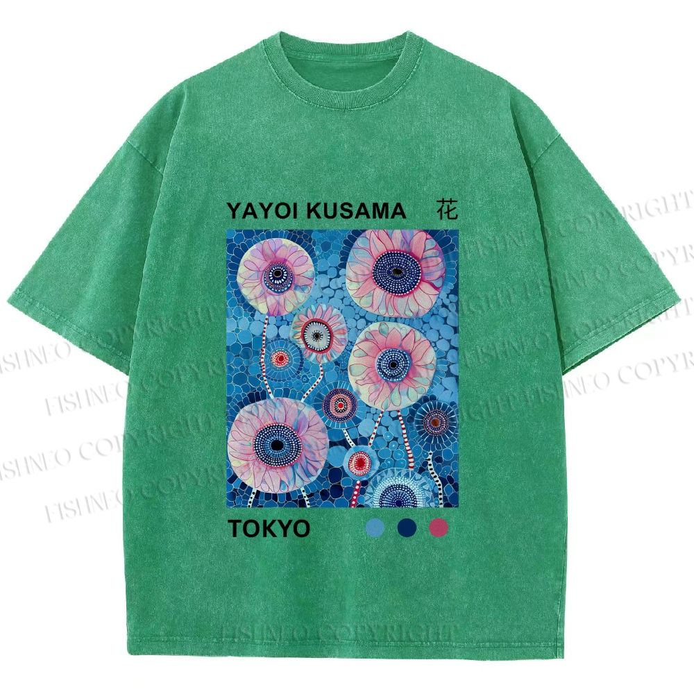 Unisex Yayoi Kusama Flower Printed Washed Tee