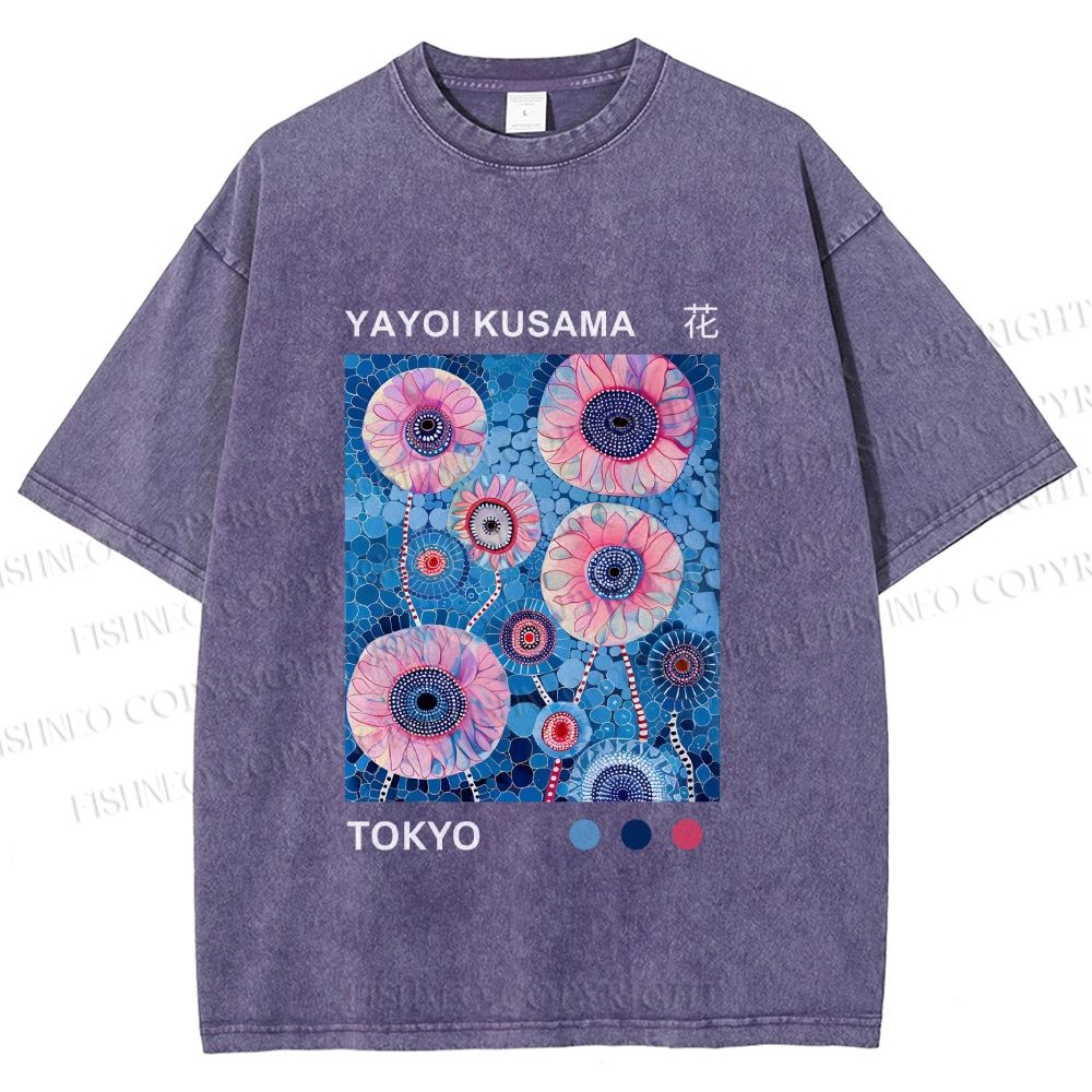 Unisex Yayoi Kusama Flower Printed Washed Tee