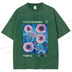 Unisex Yayoi Kusama Flower Printed Washed Tee