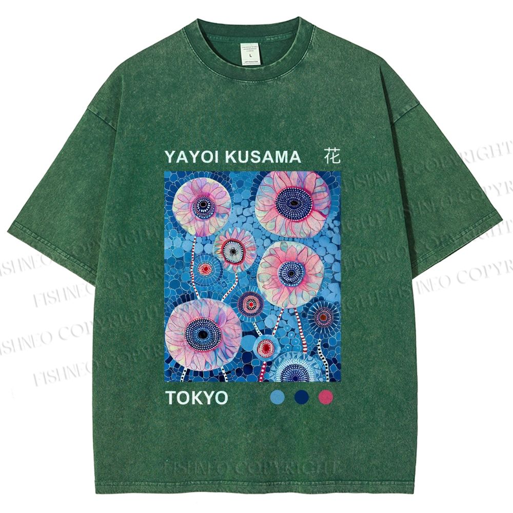 Unisex Yayoi Kusama Flower Printed Washed Tee