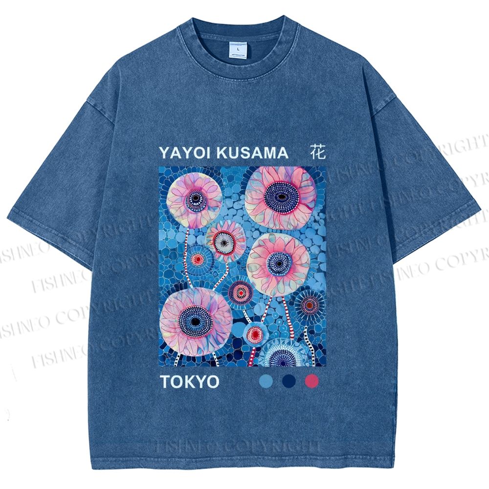 Unisex Yayoi Kusama Flower Printed Washed Tee