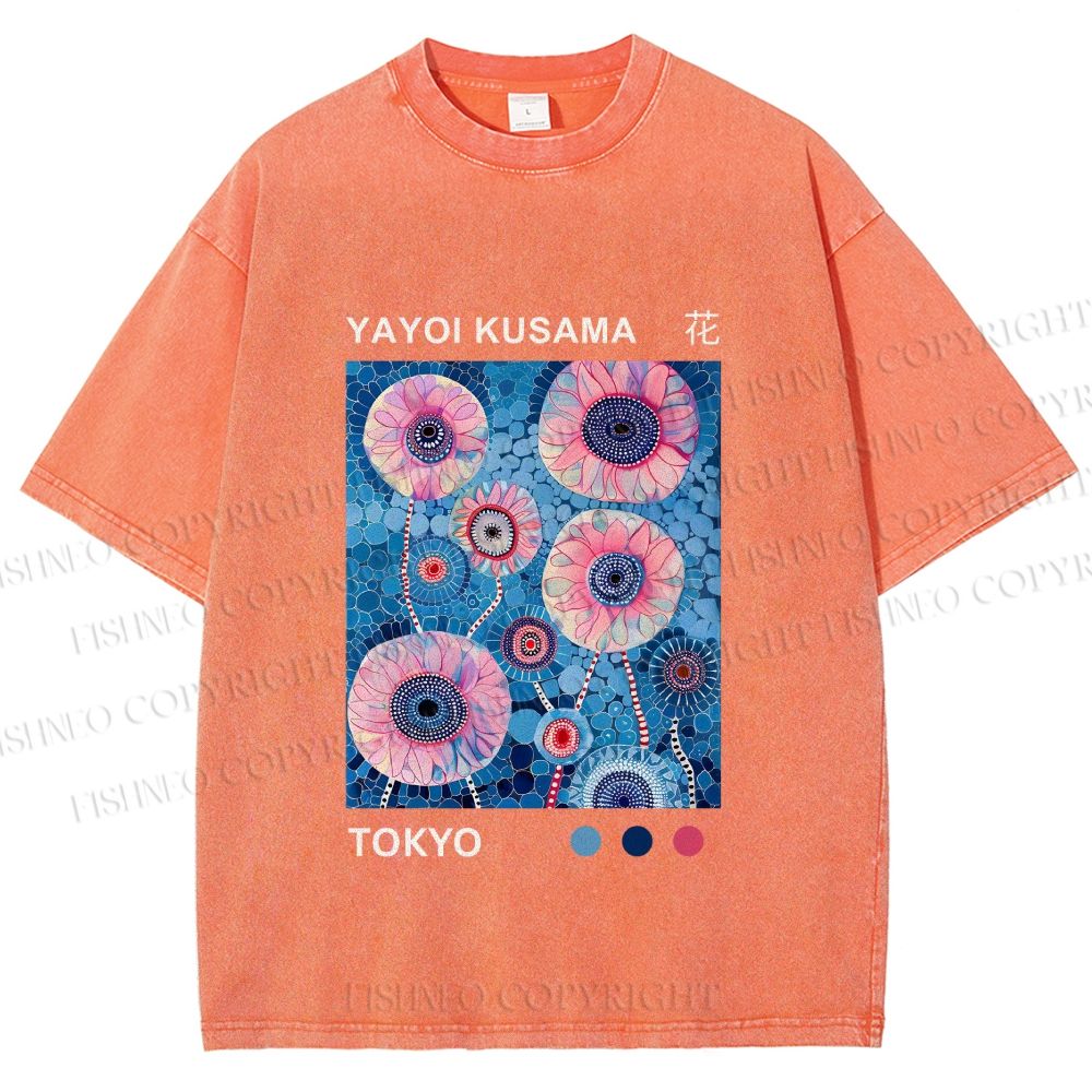 Unisex Yayoi Kusama Flower Printed Washed Tee