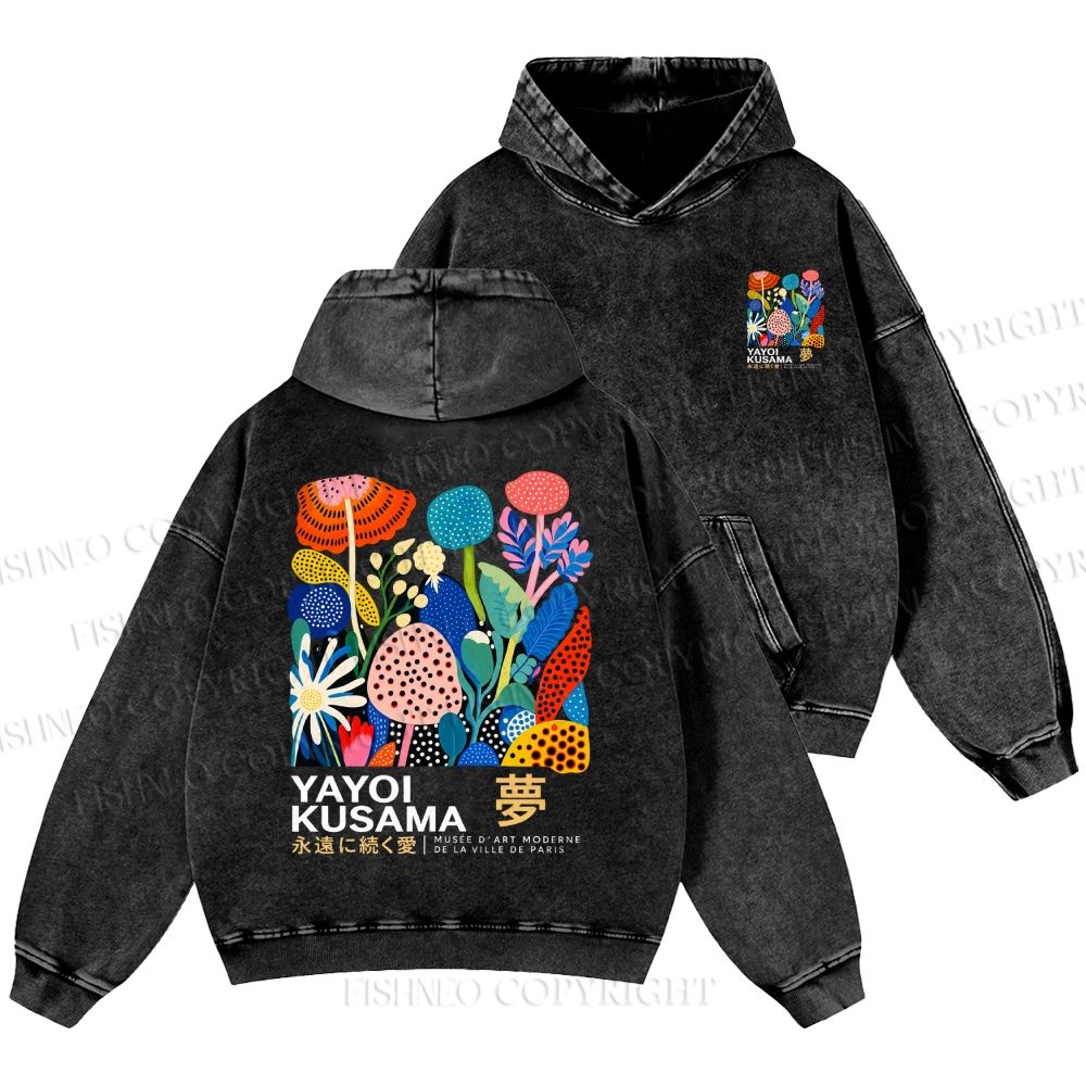 Unisex Casual Yayoi Kusama Plants Printed Double-sided Washed Hoodie