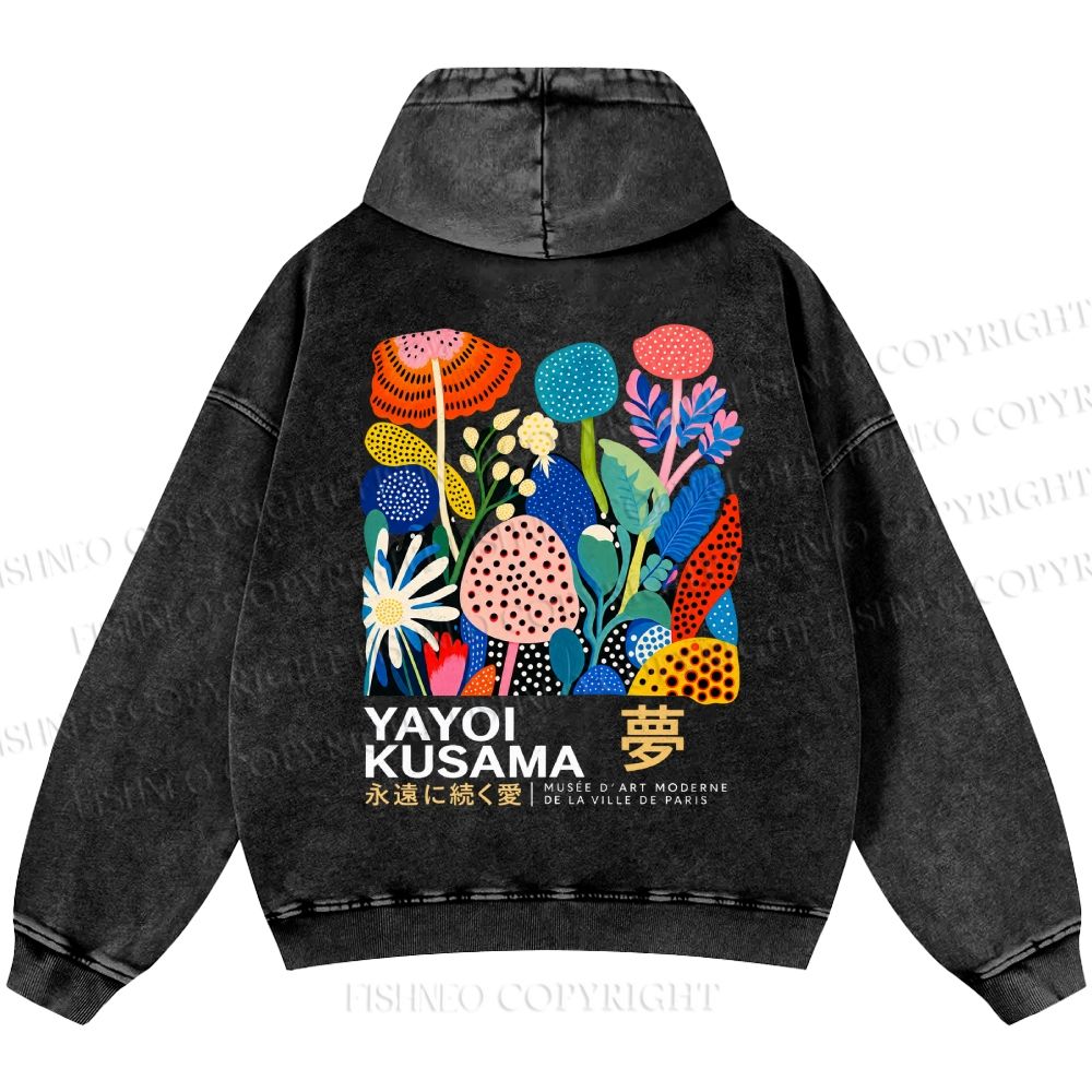 Unisex Casual Yayoi Kusama Plants Printed Double-sided Washed Hoodie