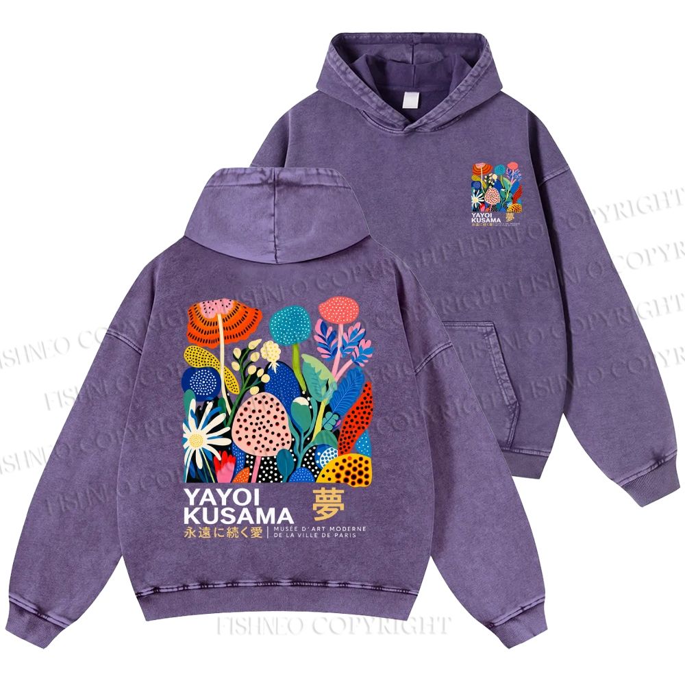 Unisex Casual Yayoi Kusama Plants Printed Double-sided Washed Hoodie