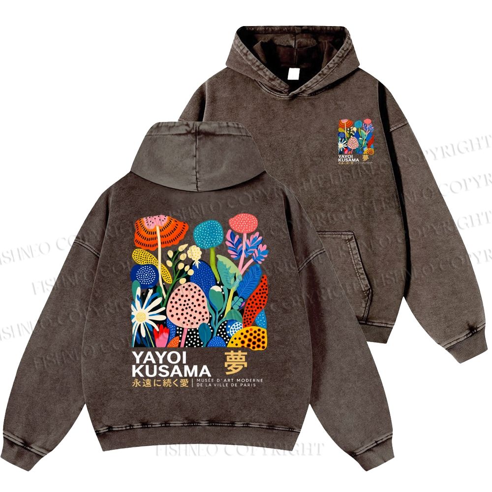Unisex Casual Yayoi Kusama Plants Printed Double-sided Washed Hoodie