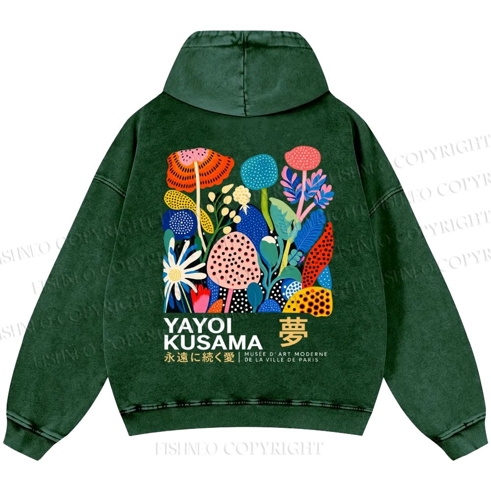 Unisex Casual Yayoi Kusama Plants Printed Double-sided Washed Hoodie