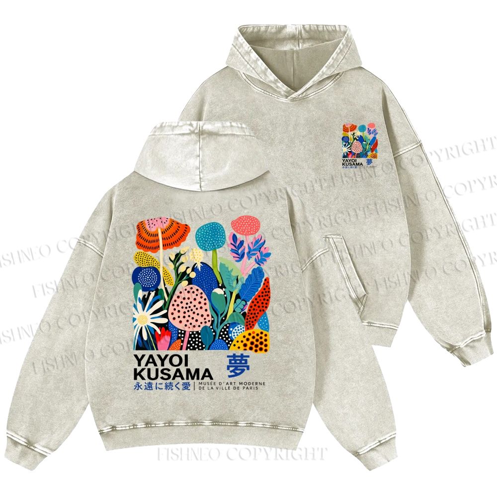 Unisex Casual Yayoi Kusama Plants Printed Double-sided Washed Hoodie
