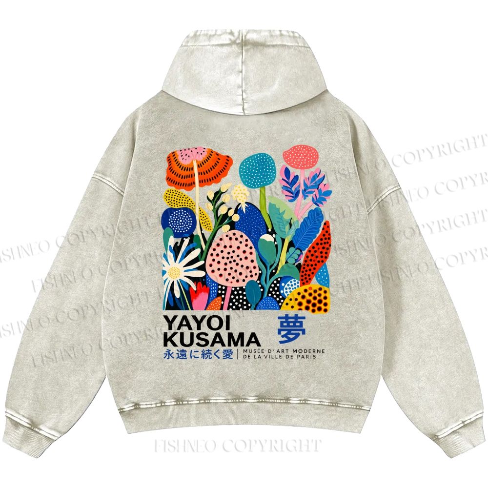 Unisex Casual Yayoi Kusama Plants Printed Double-sided Washed Hoodie