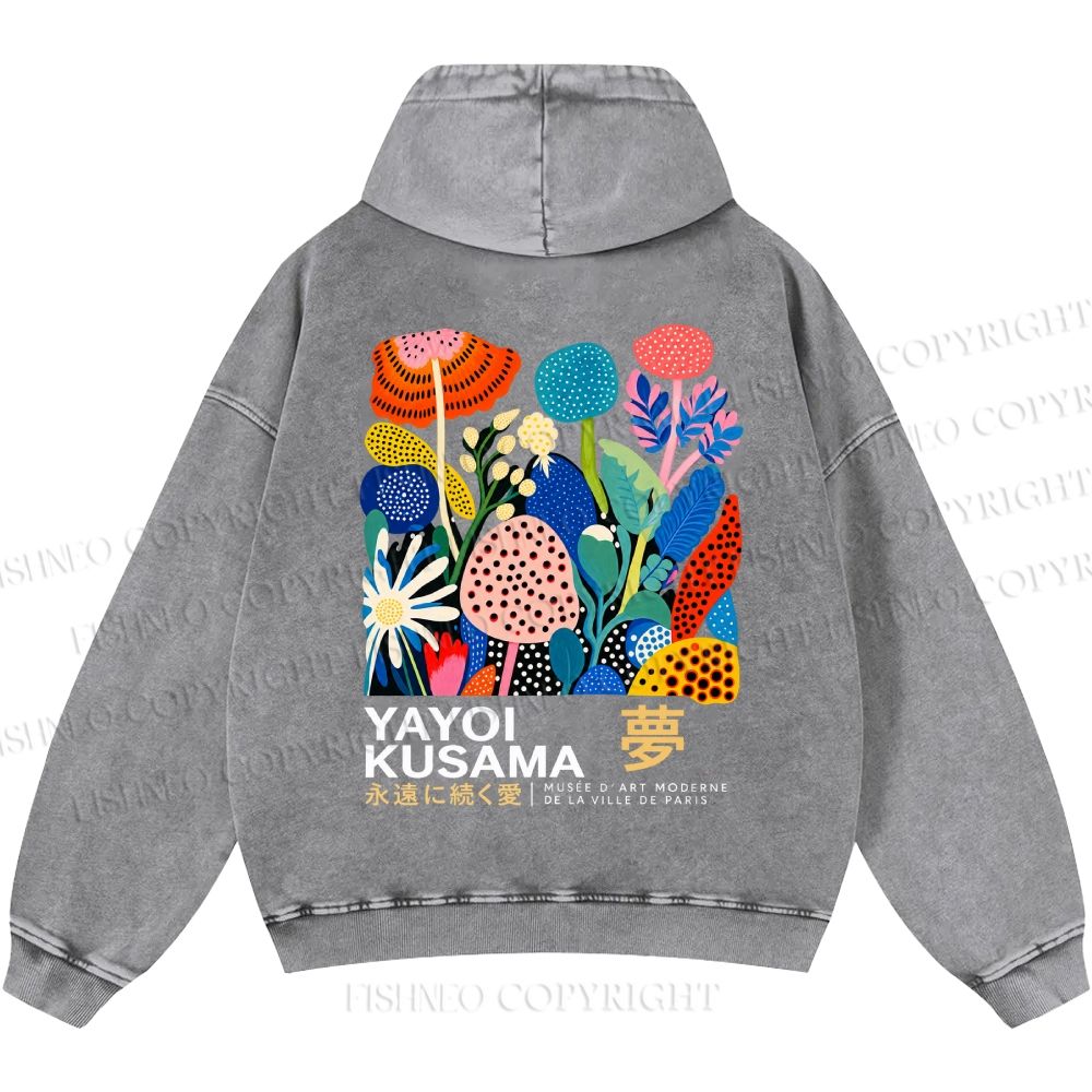 Unisex Casual Yayoi Kusama Plants Printed Double-sided Washed Hoodie
