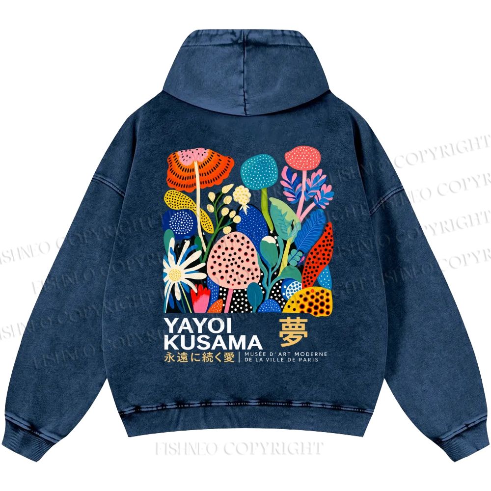 Unisex Casual Yayoi Kusama Plants Printed Double-sided Washed Hoodie