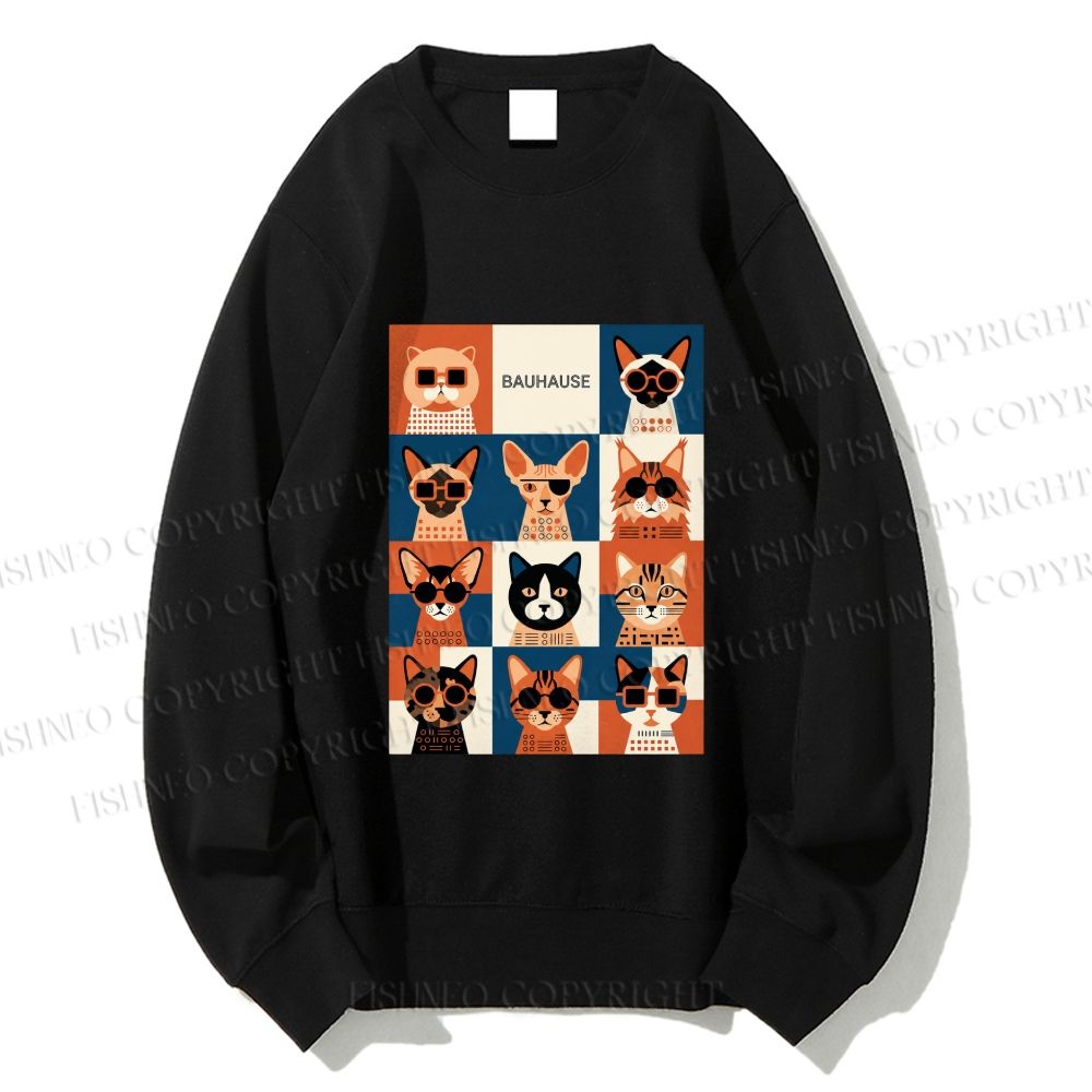 Unisex Bauhaus Cats Printed Sweatshirt