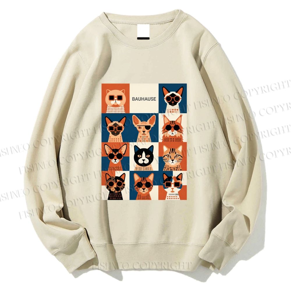 Unisex Bauhaus Cats Printed Sweatshirt