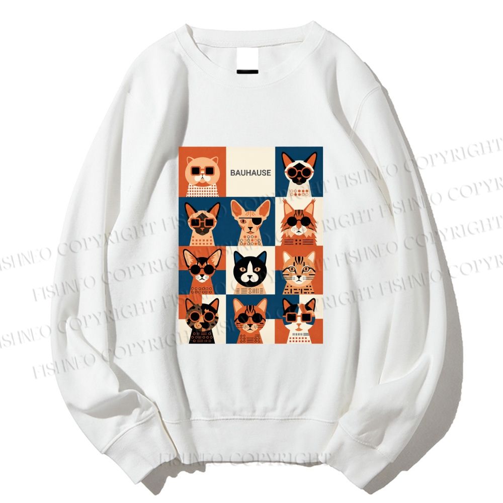 Unisex Bauhaus Cats Printed Sweatshirt