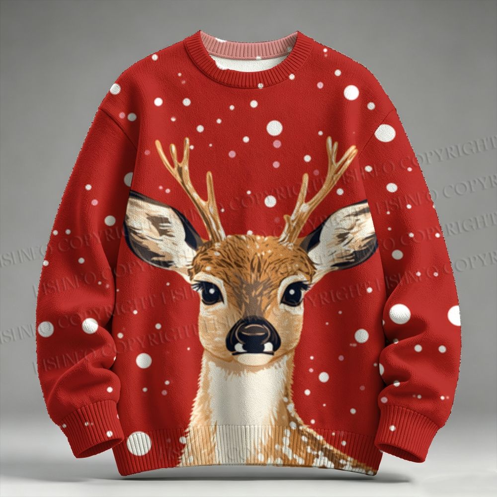 Christmas Deer in Snow Red Raglan Sweater