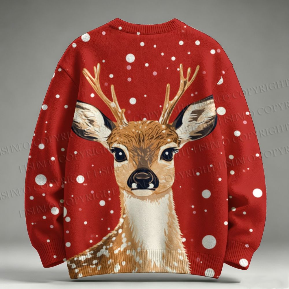 Christmas Deer in Snow Red Raglan Sweater