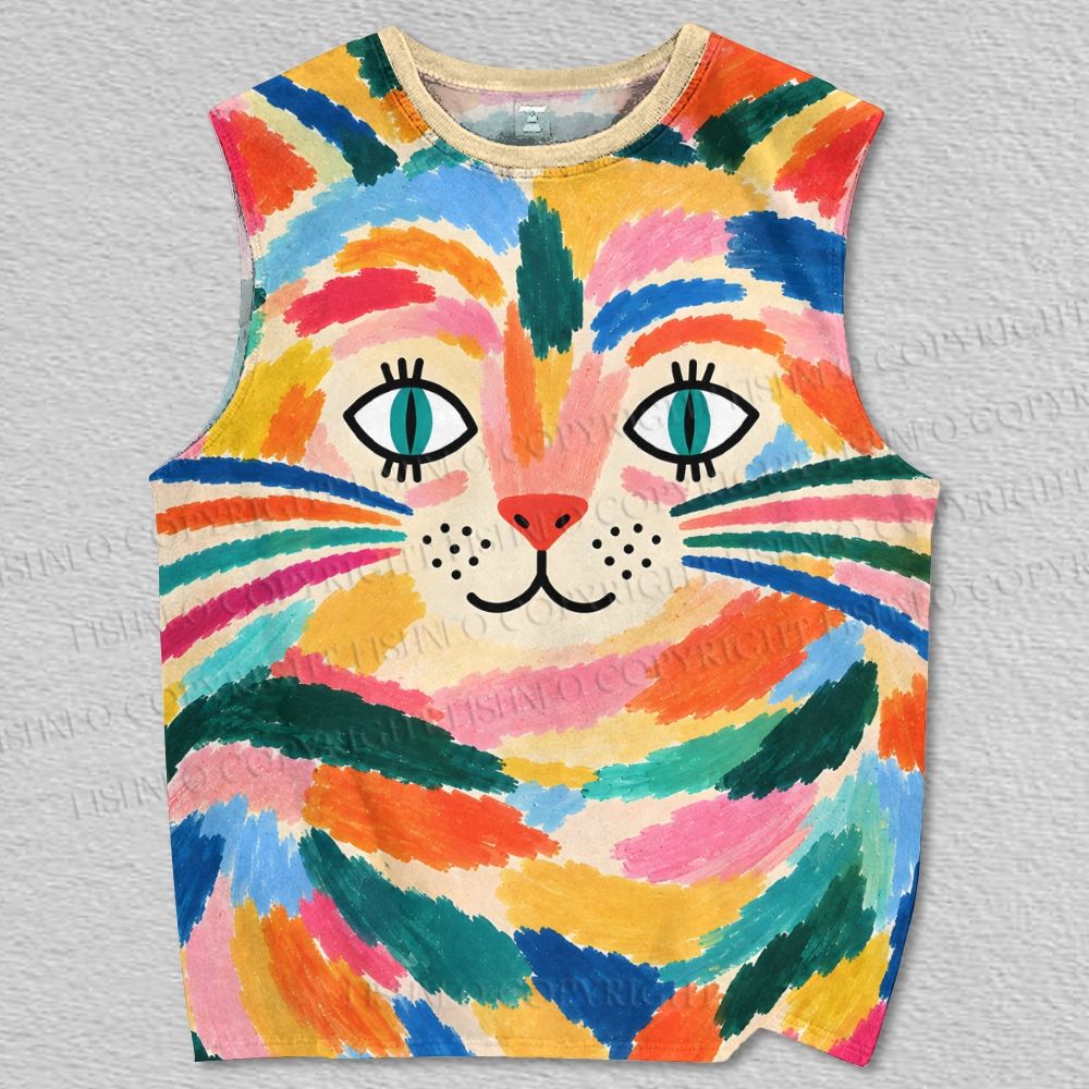 Unisex Funny Cat Printed Tank Top