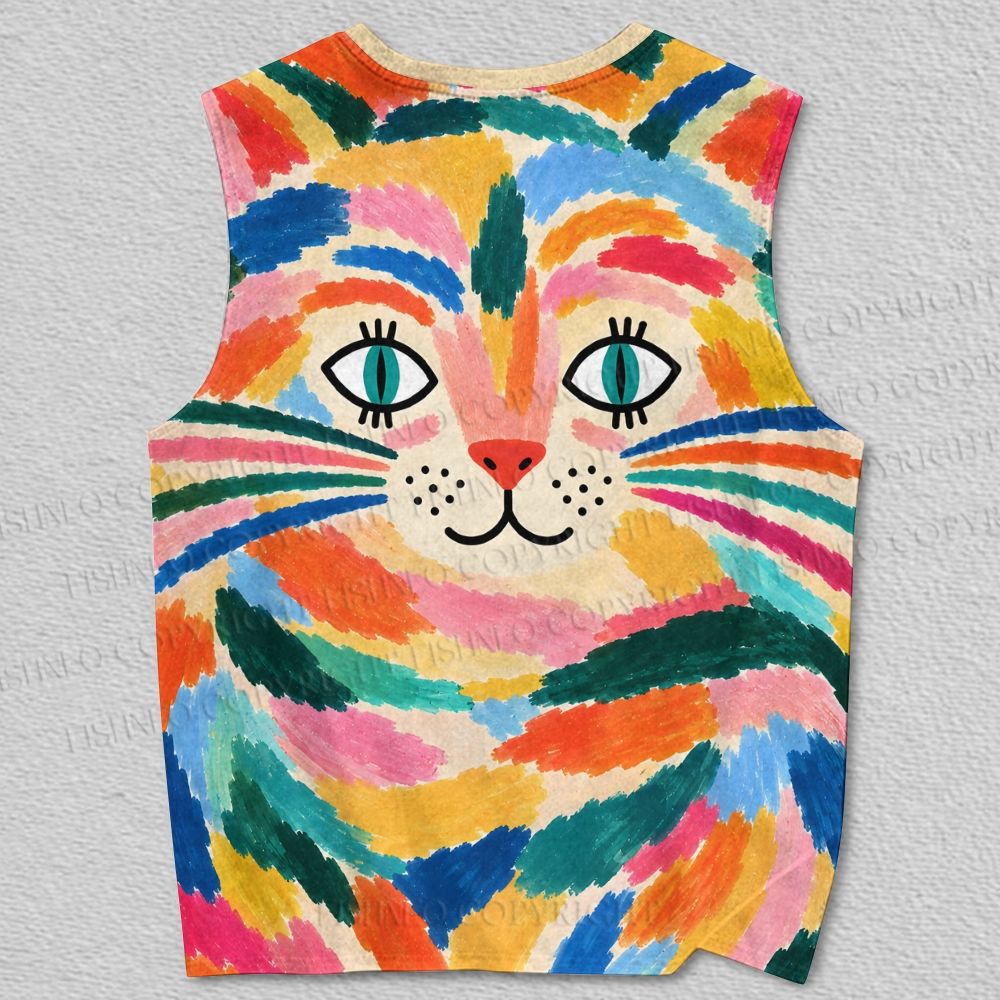 Unisex Funny Cat Printed Tank Top