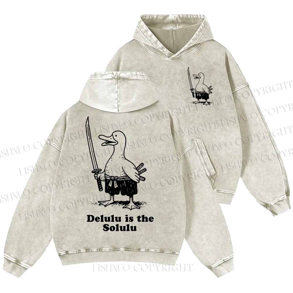 Unisex Samurai Goose Delulu is the Solulu Casual Printed Double-sided Washed Hoodie