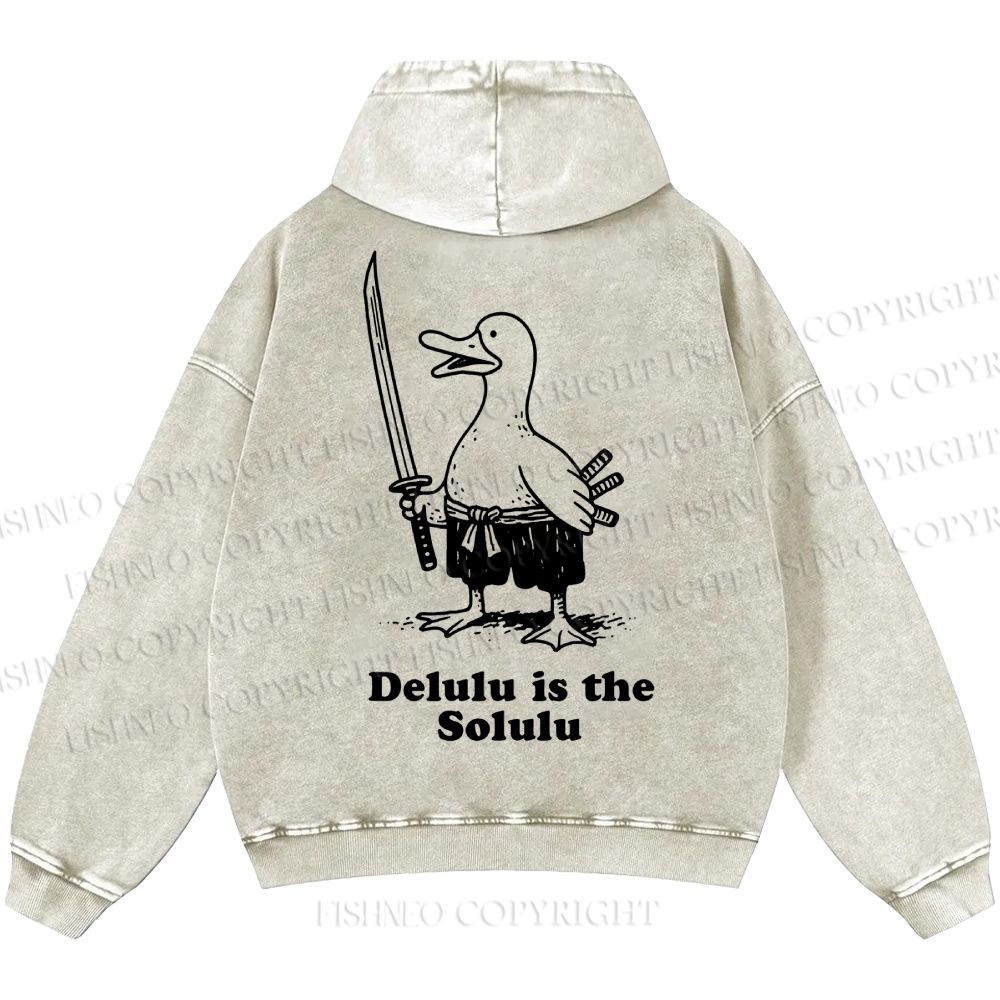 Unisex Samurai Goose Delulu is the Solulu Casual Printed Double-sided Washed Hoodie