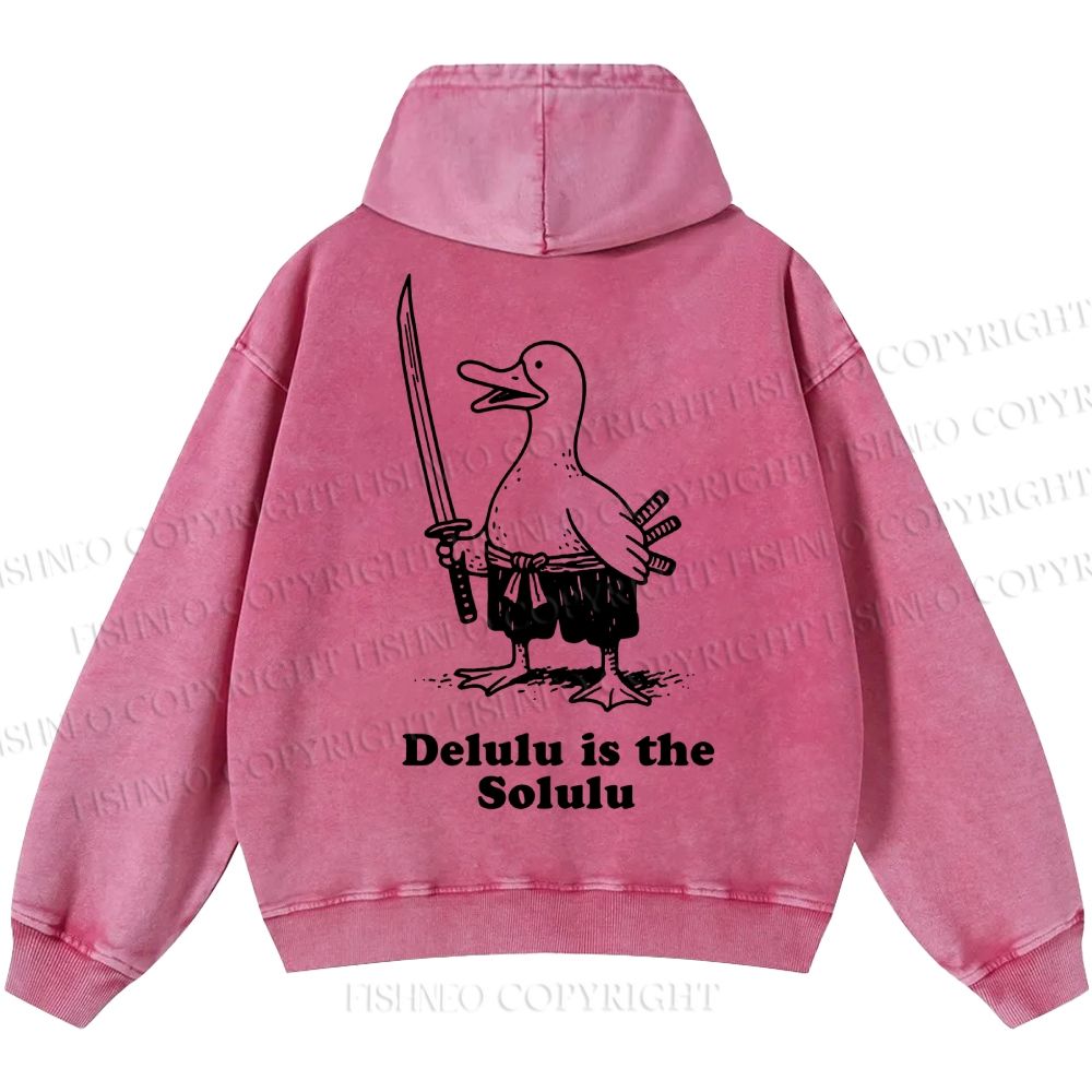 Unisex Samurai Goose Delulu is the Solulu Casual Printed Double-sided Washed Hoodie