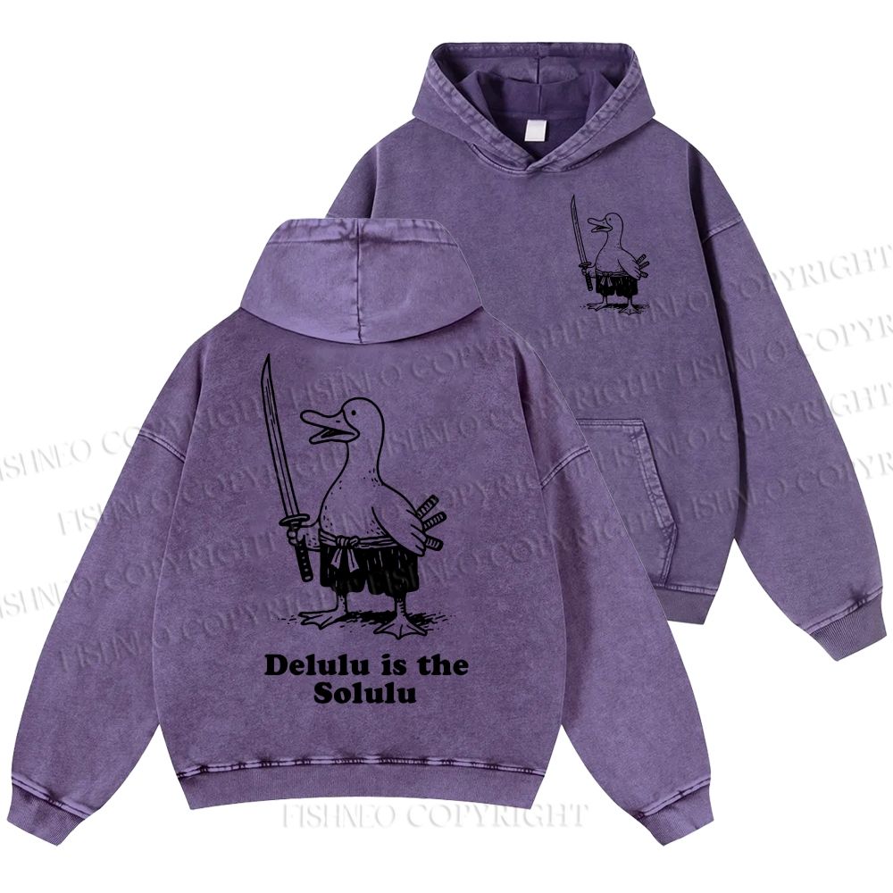 Unisex Samurai Goose Delulu is the Solulu Casual Printed Double-sided Washed Hoodie