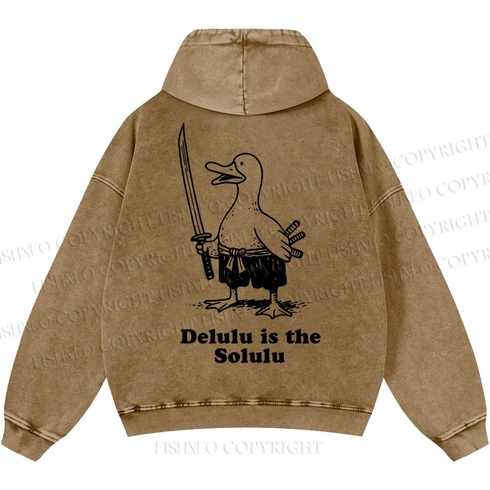 Unisex Samurai Goose Delulu is the Solulu Casual Printed Double-sided Washed Hoodie