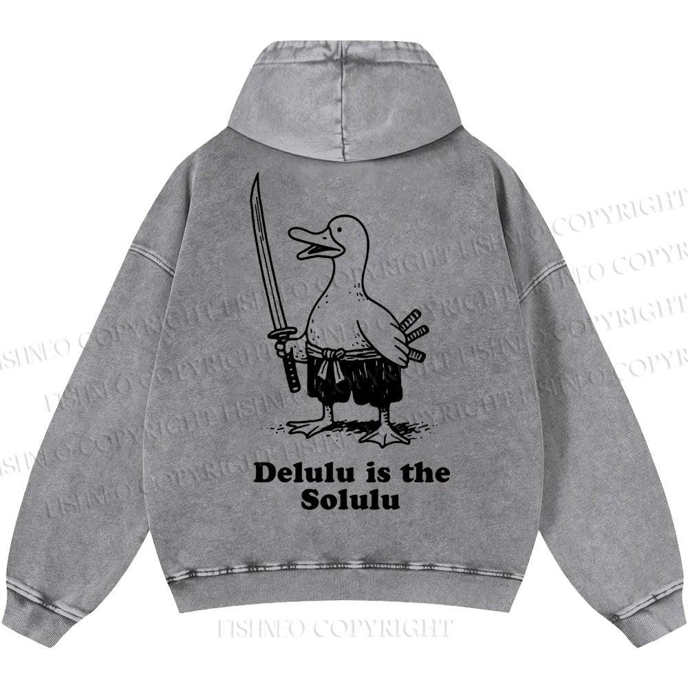 Unisex Samurai Goose Delulu is the Solulu Casual Printed Double-sided Washed Hoodie