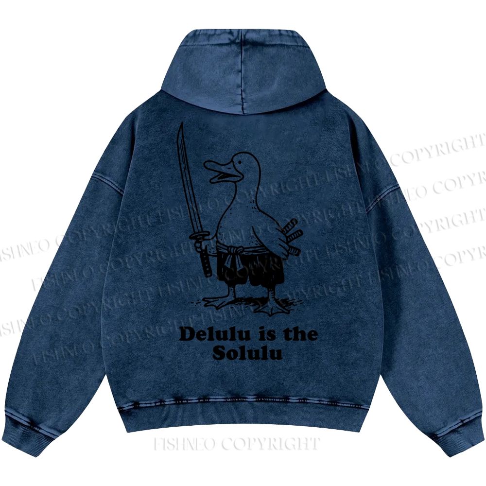 Unisex Samurai Goose Delulu is the Solulu Casual Printed Double-sided Washed Hoodie