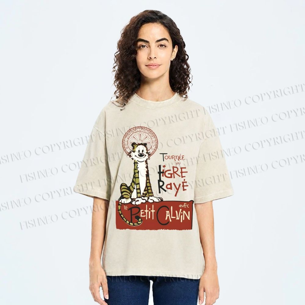 Unisex Calvin and Hobbes Printed Washed Tee