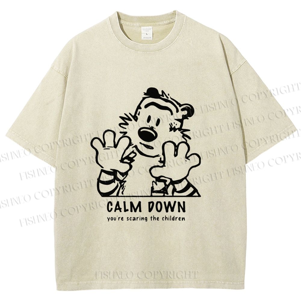 Unisex Calvin and Hobbes Clam Down Printed Washed Tee