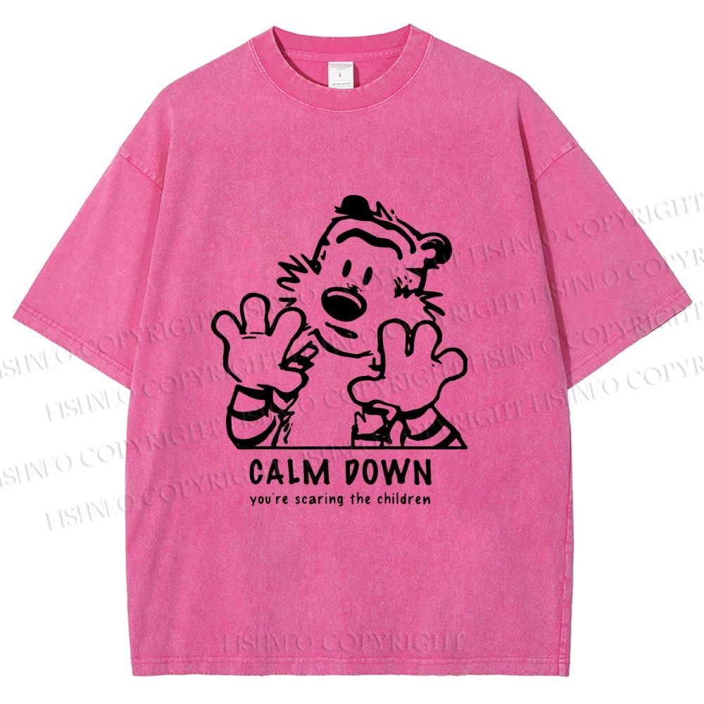 Unisex Calvin and Hobbes Clam Down Printed Washed Tee