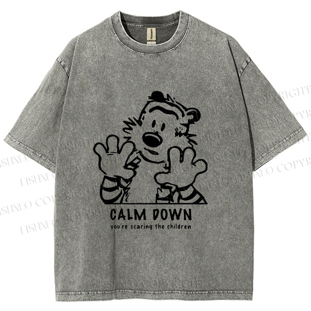 Unisex Calvin and Hobbes Clam Down Printed Washed Tee