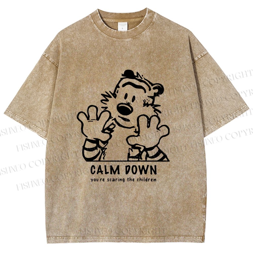 Unisex Calvin and Hobbes Clam Down Printed Washed Tee
