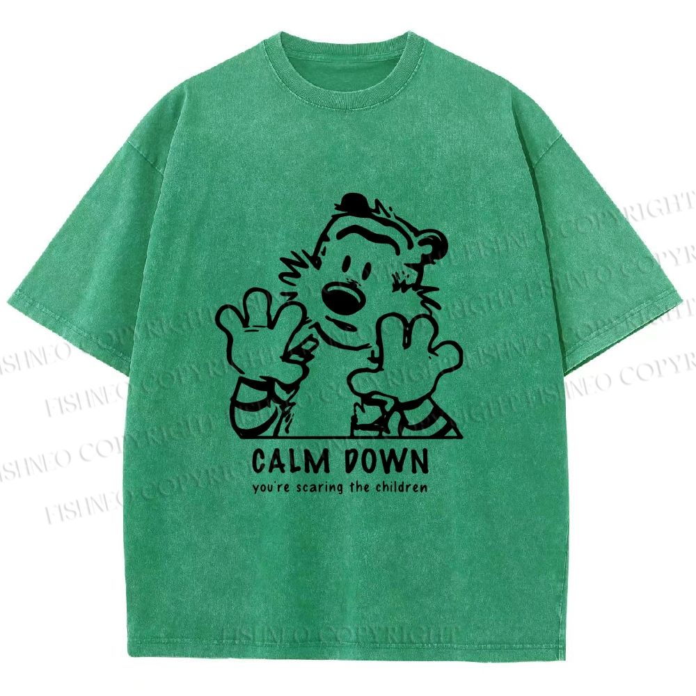 Unisex Calvin and Hobbes Clam Down Printed Washed Tee