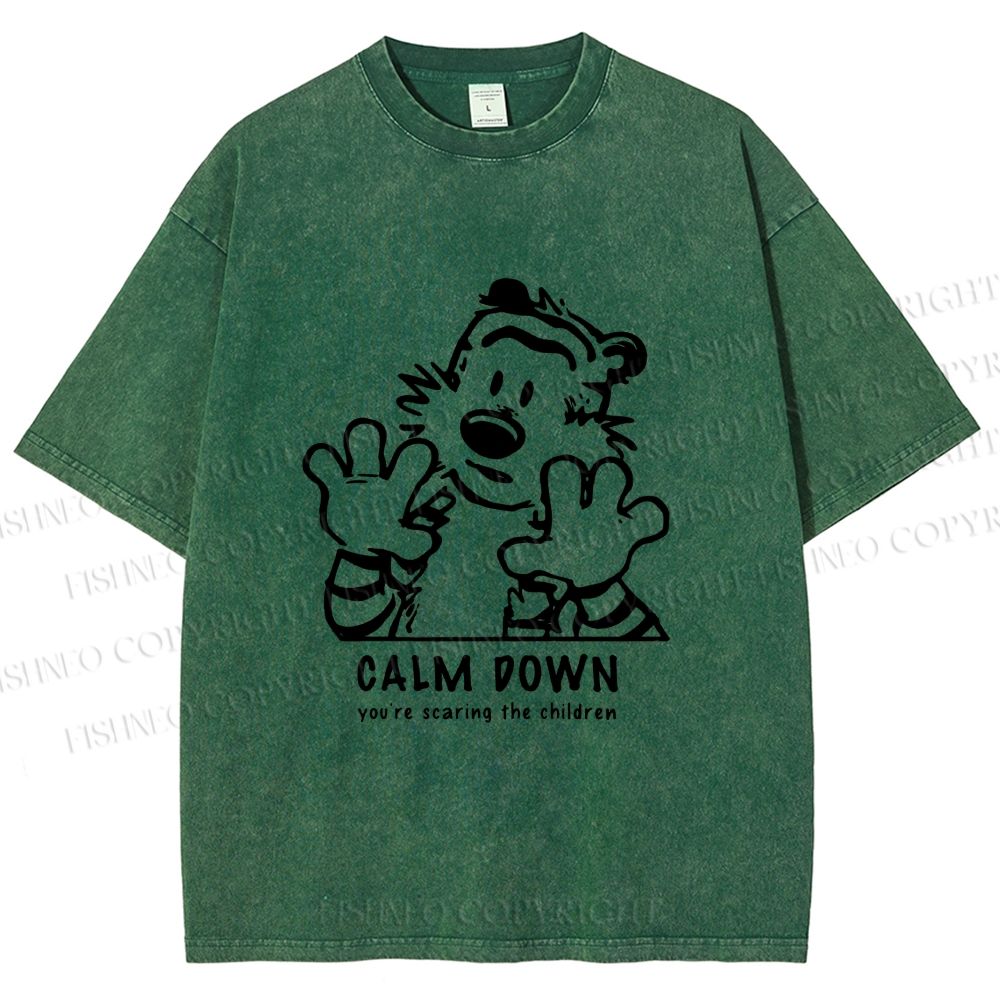 Unisex Calvin and Hobbes Clam Down Printed Washed Tee