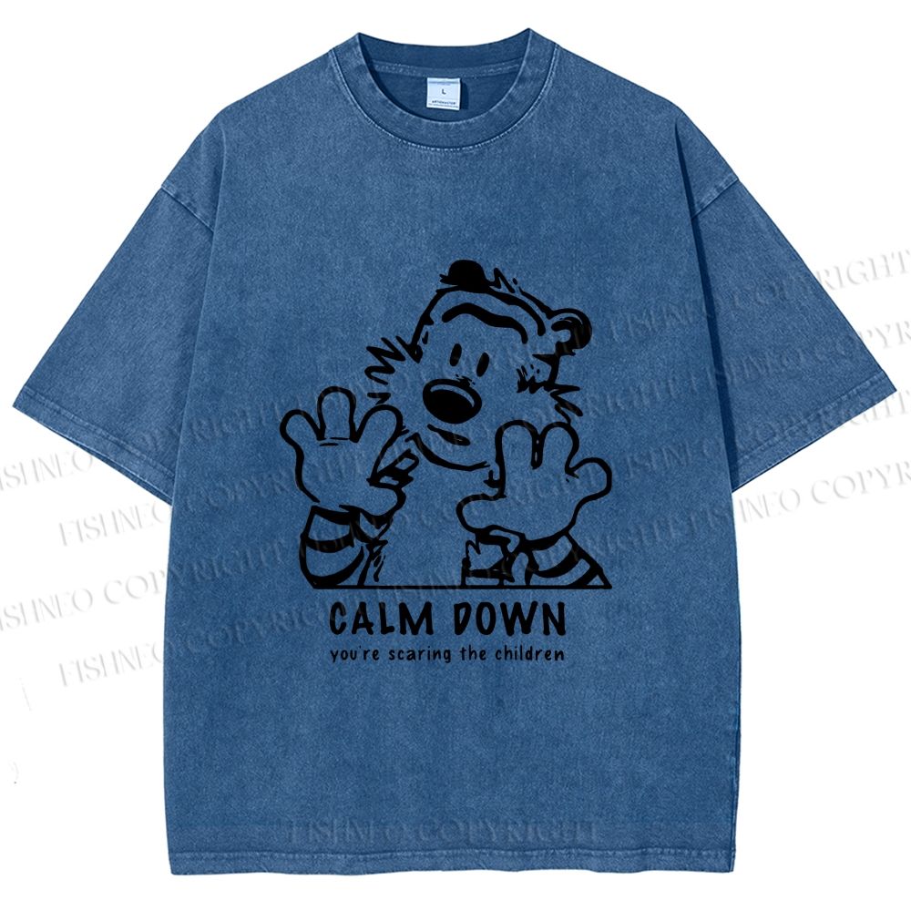 Unisex Calvin and Hobbes Clam Down Printed Washed Tee