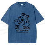 Unisex Calvin and Hobbes Clam Down Printed Washed Tee