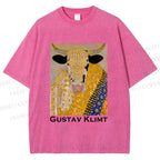 Unisex Ox in Klimt Art Style Printed Washed Tee
