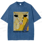 Unisex Ox in Klimt Art Style Printed Washed Tee