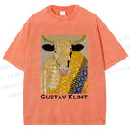 Unisex Ox in Klimt Art Style Printed Washed Tee
